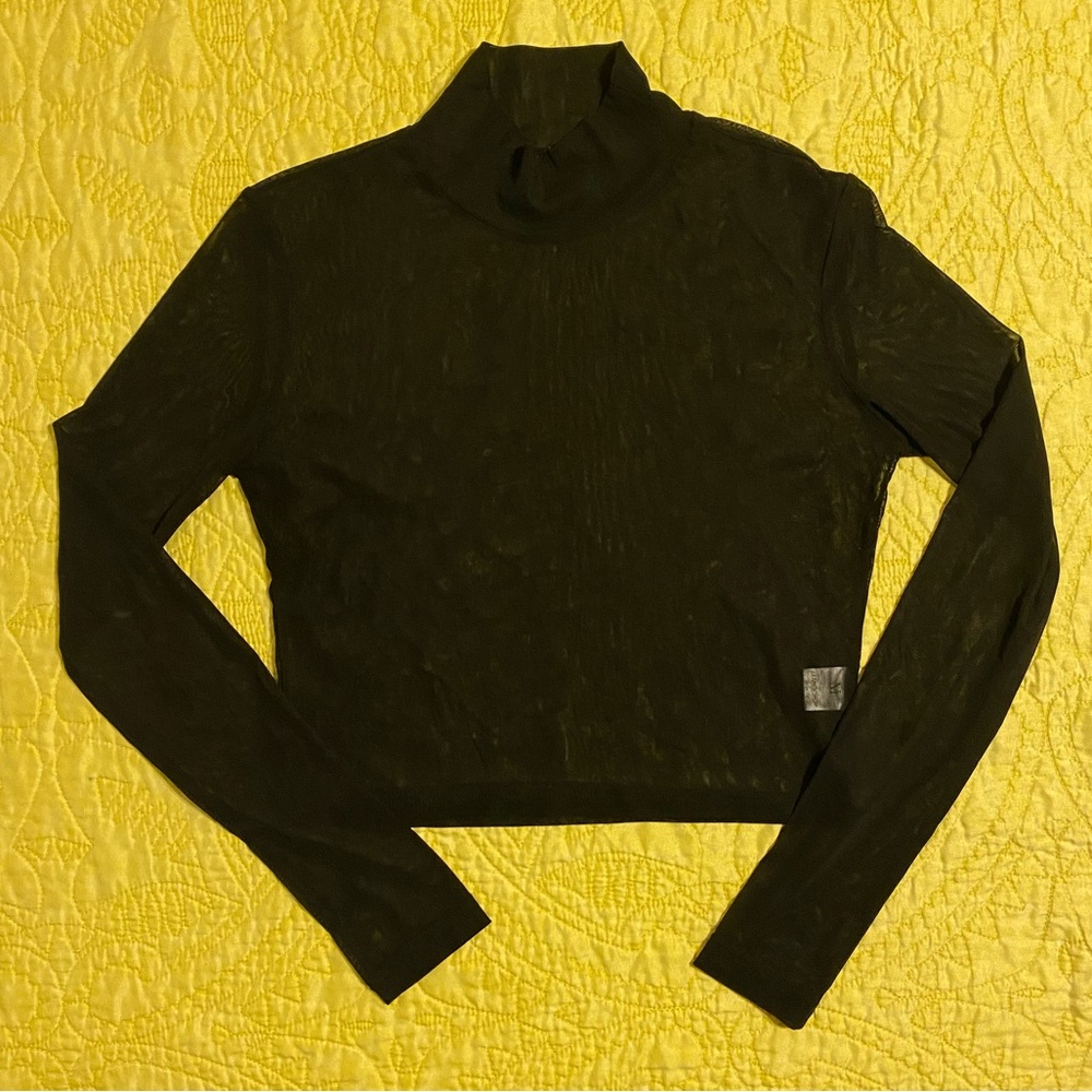 Mango Black Long Sleeve Mesh Crop Top